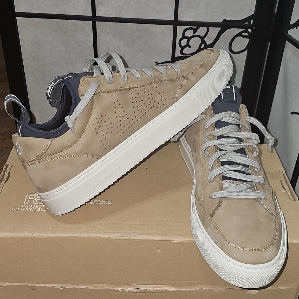 P448 Beige Soho Leather Sneakers Shoes Size 10.5 New Made In Italy - Picture 2 of 12